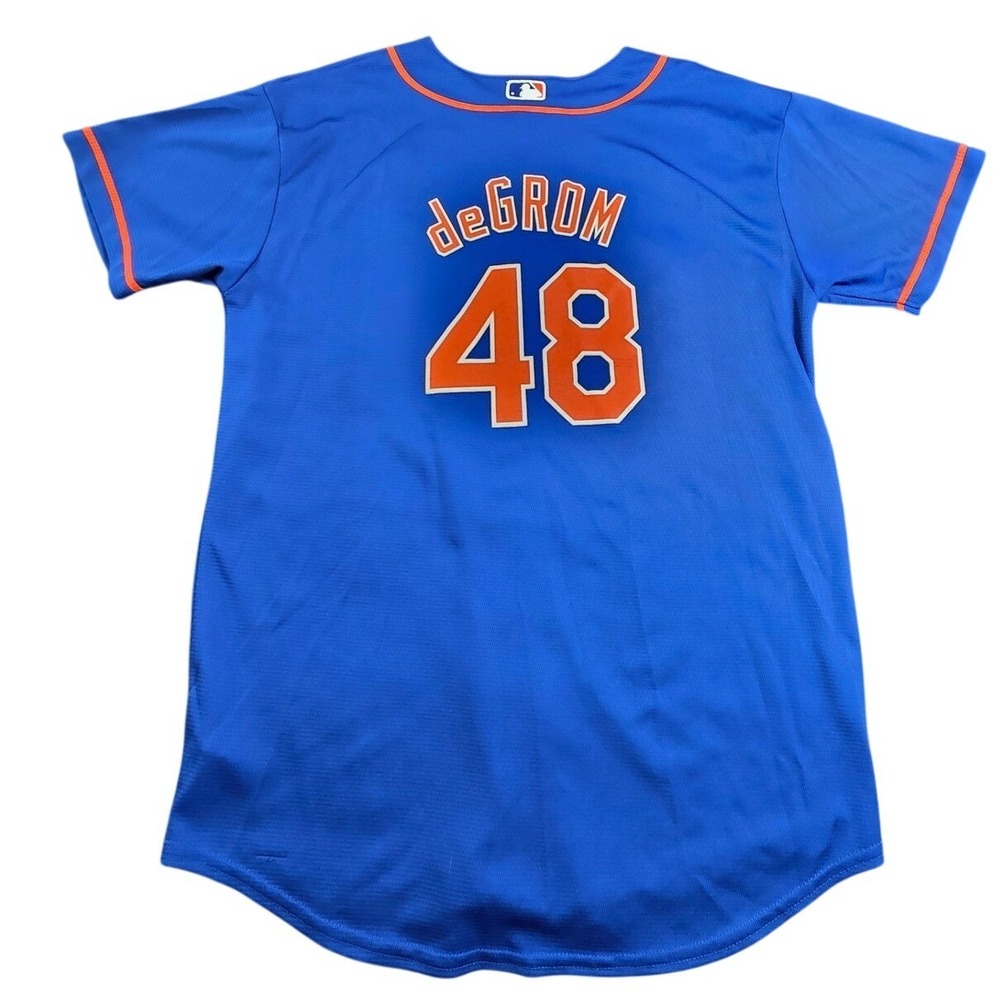 Majestic NY Mets Baseball Jersey Jacob deGrom 48 NY Mets Kids XL‎ 18/20 Blue